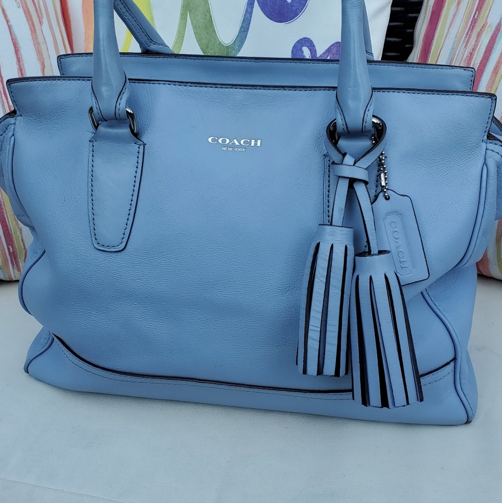 Coach Satchel Shoulder Leather Purse Blue